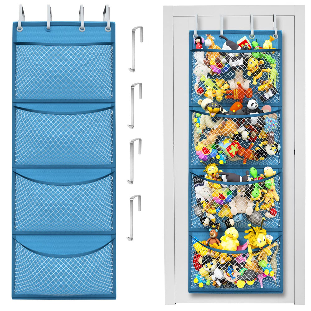 Honeyera storage over-door stuffed animal organizer showing accessible plush toys