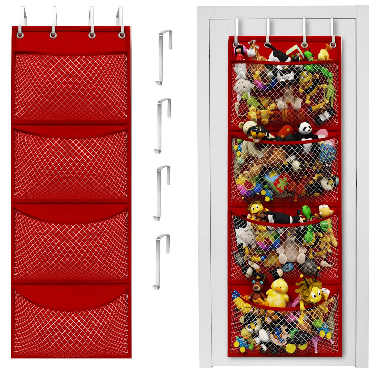 Honeyera superhero red over-door organizer with pockets for kid-friendly toy storage.