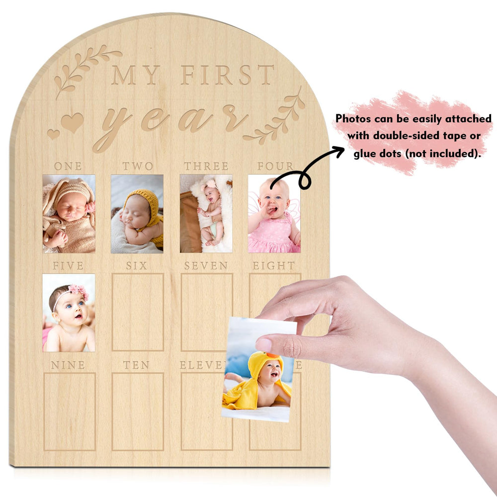 hongpar My First Year Photo Display monthly milestones layout supports a clear growth timeline.
