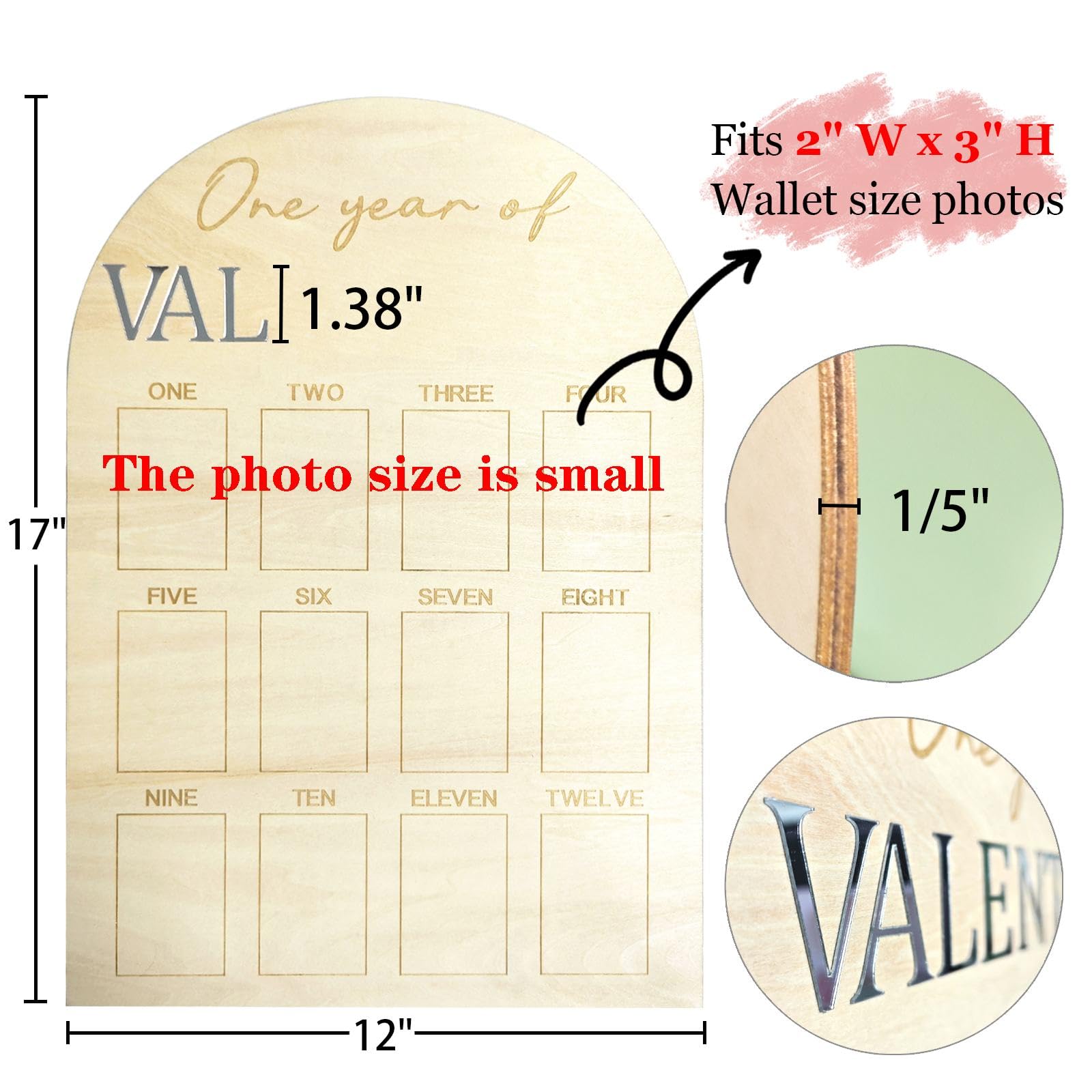 Hongpar photo board setup for 2x3 photos enabling easy monthly milestone display.