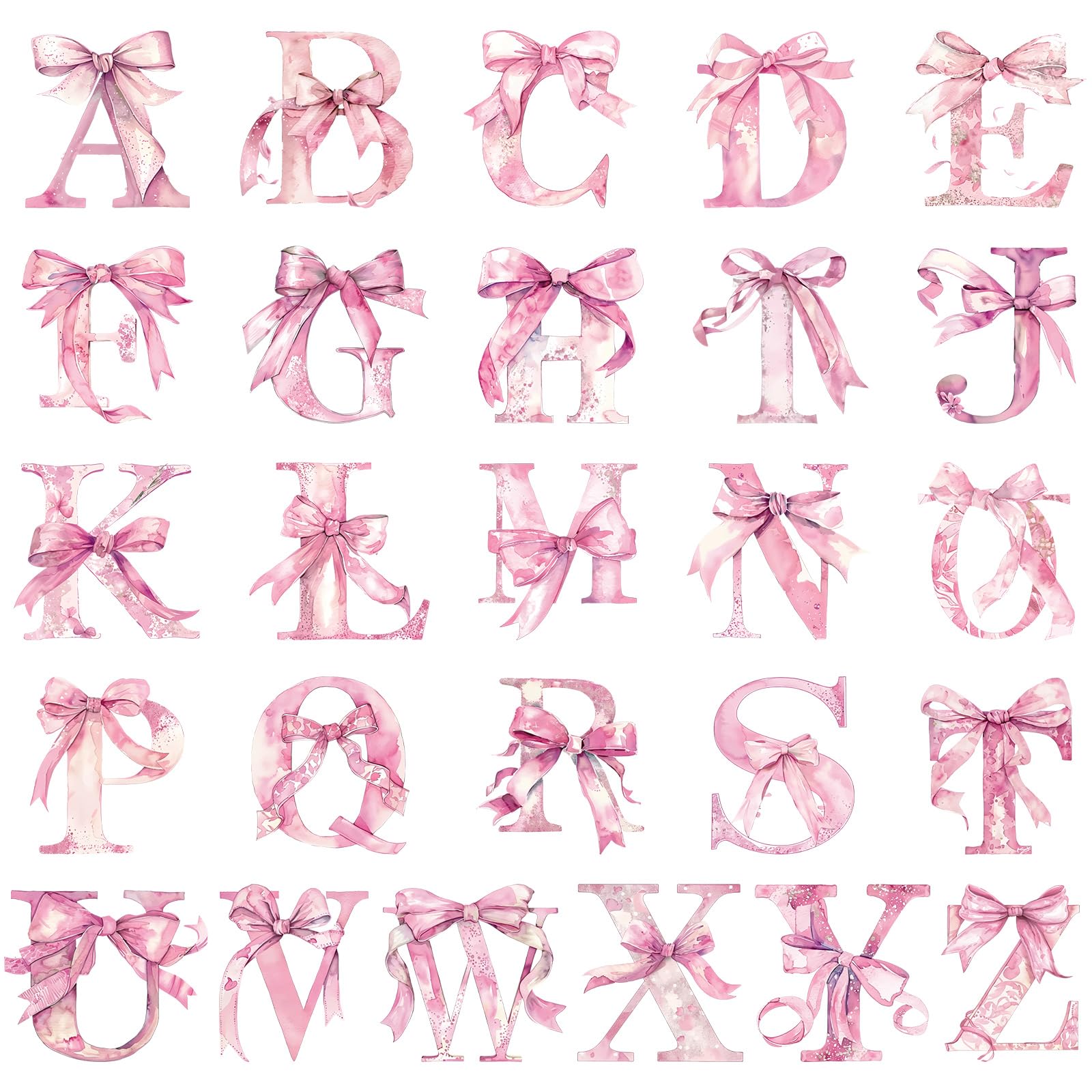 Honoson alphabet wall decals in pink bow watercolor style brighten walls without painting