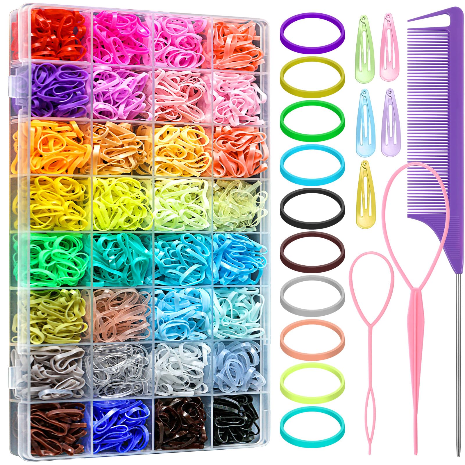 HONSIO 32-color rubber bands box for easy color-matched styles and quick looks.