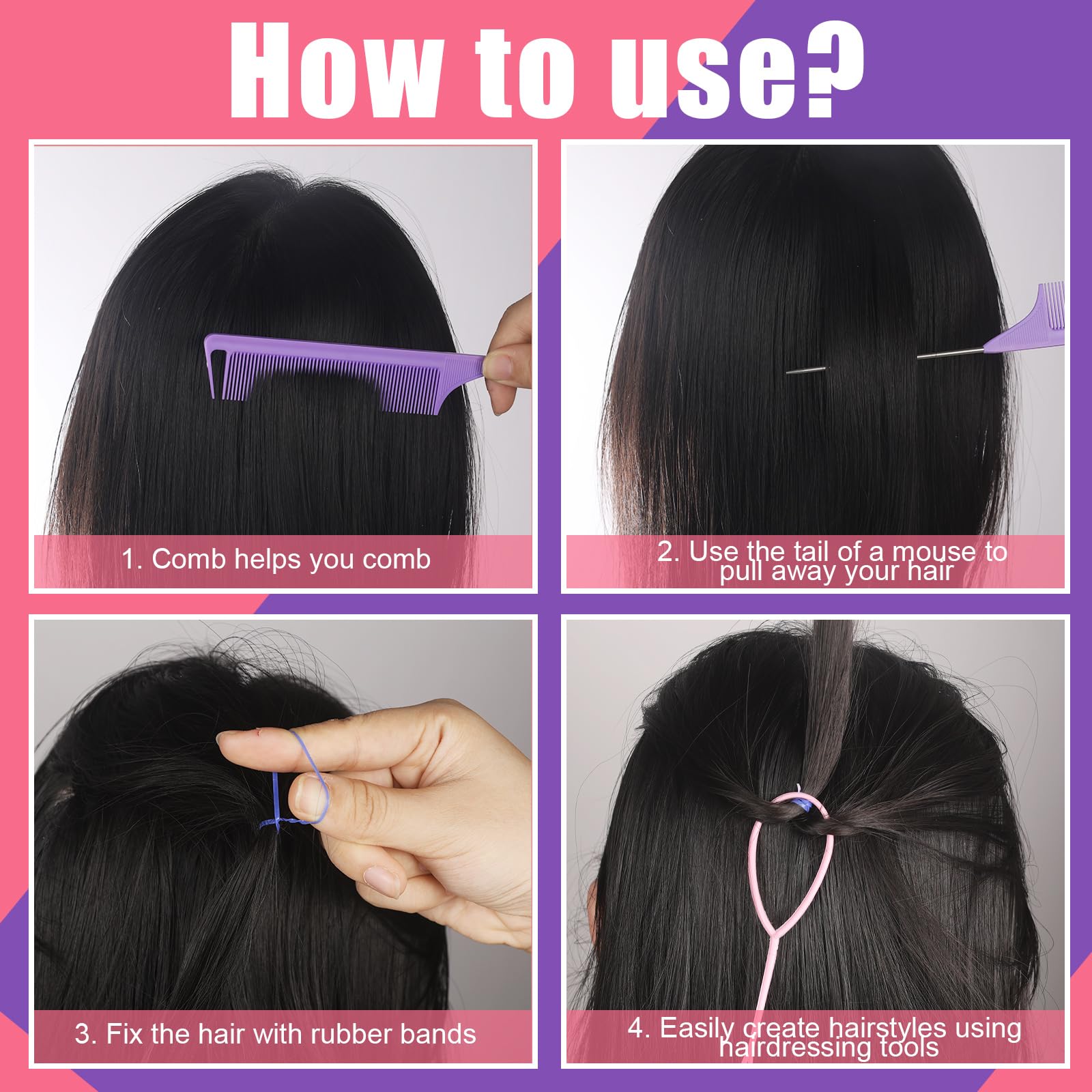 HONSIO purple rat-tail comb carbon fiber is lightweight for precise parting and styling.