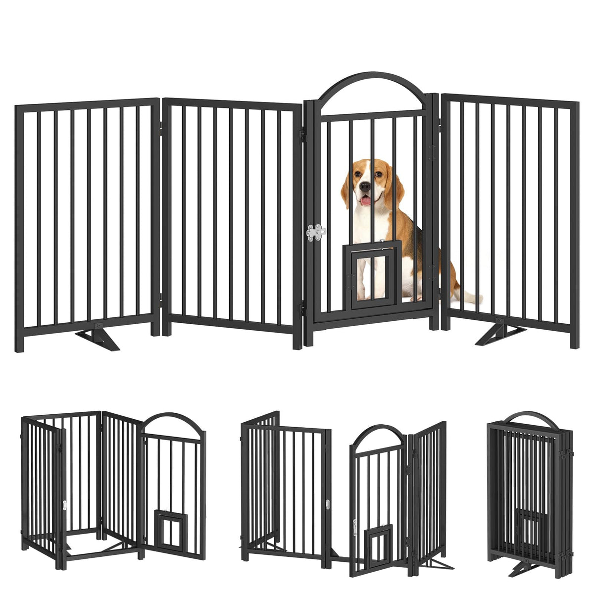HOOBRO 4-panel dog gate in doorway demonstrates sturdy containment for pets