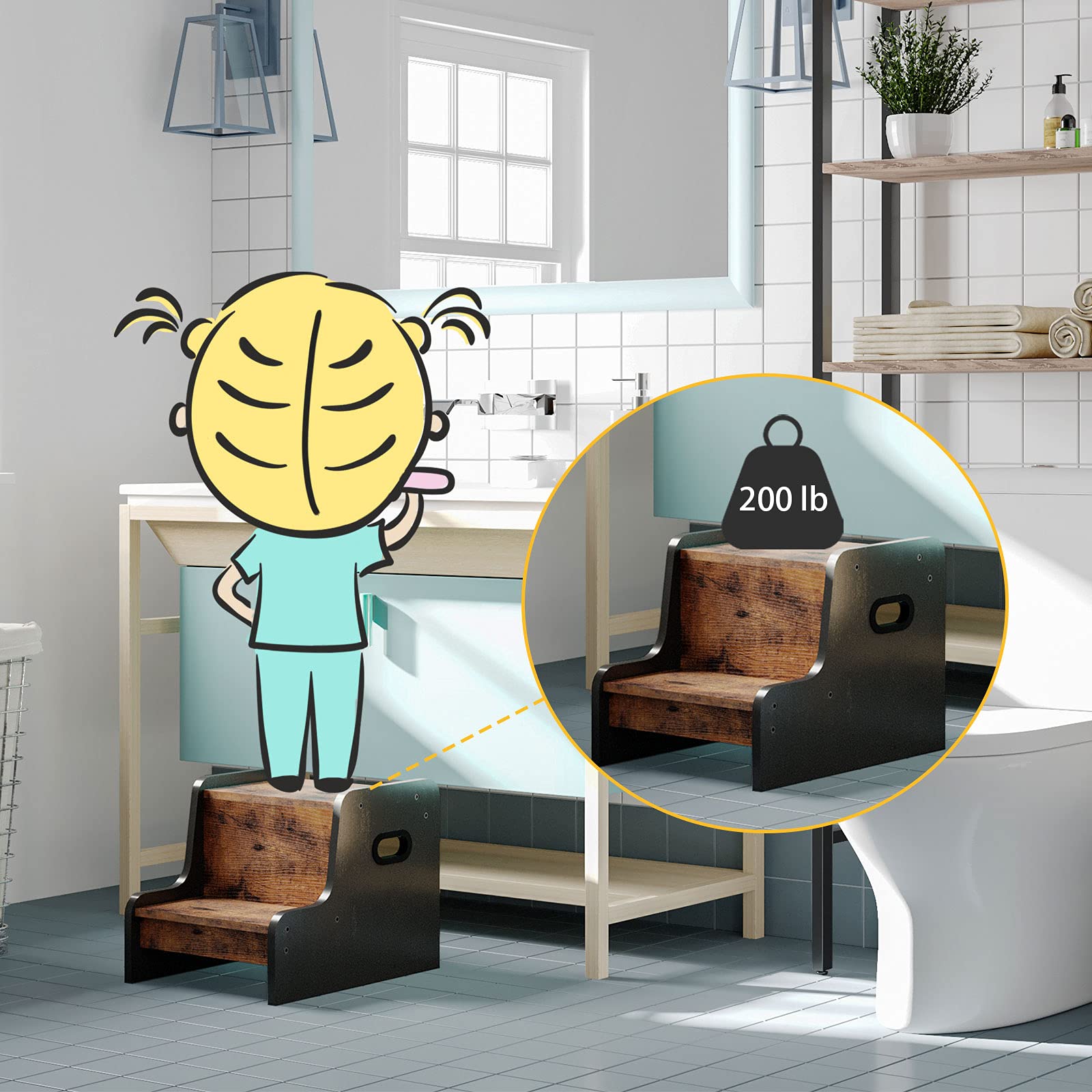 HOOBRO Step Stool with handles helps kids reach sink safely