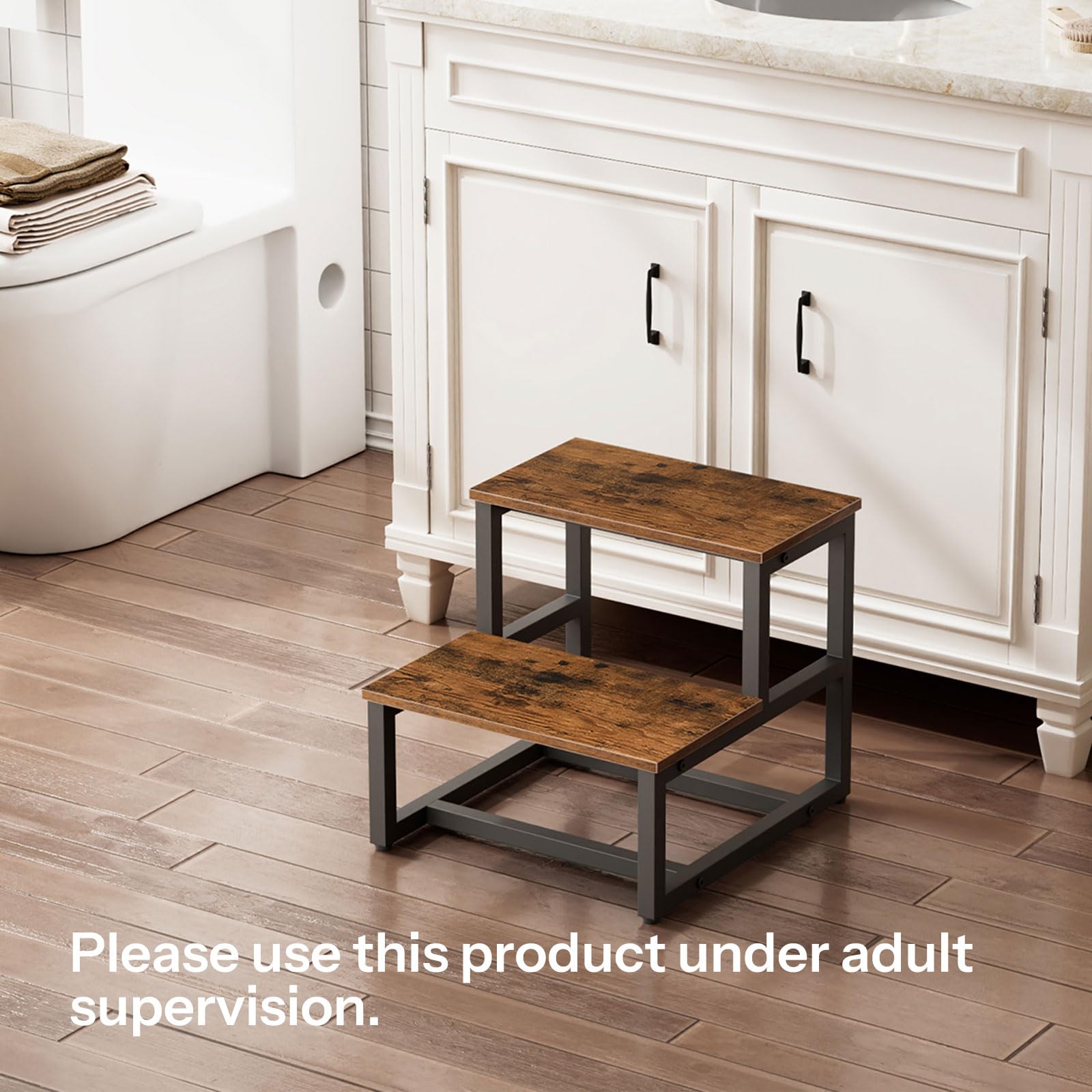 HOOBRO Kids Step Stool weight capacity up to 200 lb reflected in label.