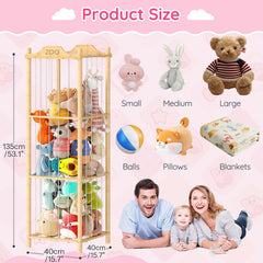 HOOBRO bamboo toy organizer assembly demonstrates twist-lock setup for quick assembly