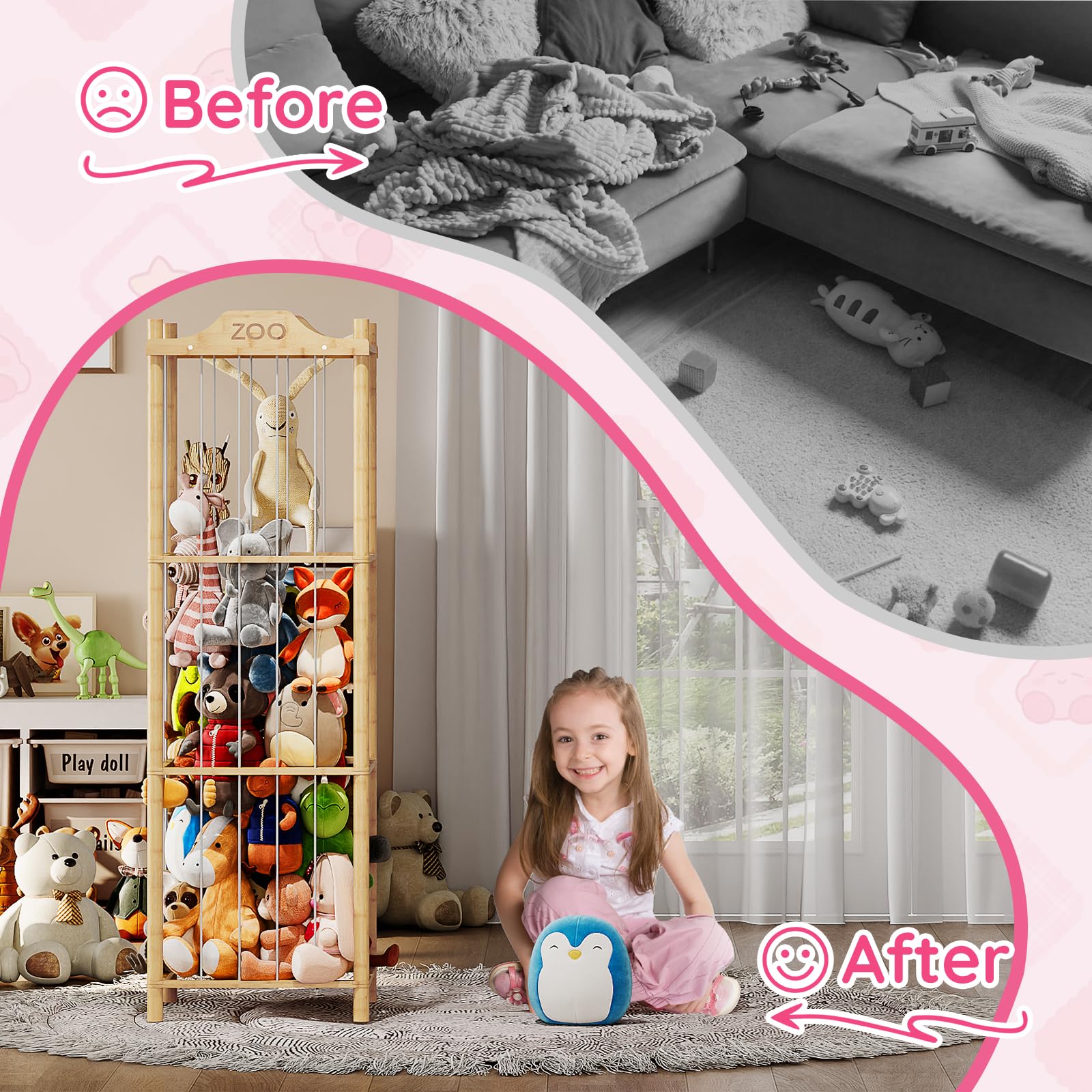 HOOBRO storage in a playroom doubles as an interactive toy display
