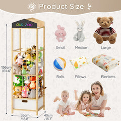 HOOBRO bamboo storage dimensions 13.8 by 15.7 by 61.4 inches for roomy toy storage.