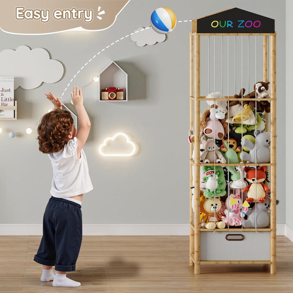 HOOBRO nursery storage keeps dolls and balls organized in a calm space.