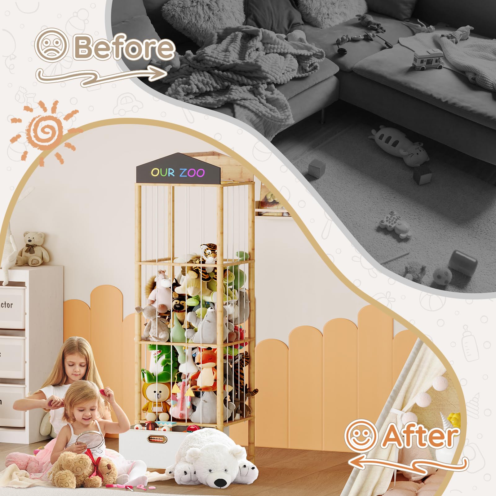 HOOBRO plush display design suits playrooms and nurseries while keeping toys accessible.