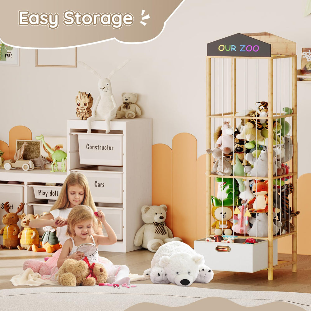 HOOBRO stuffed animal storage with removable drawer keeps small items neatly organized.