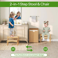 HOOBRO wooden step stool anti-slip surface provides stable footing on tile and wood floors.