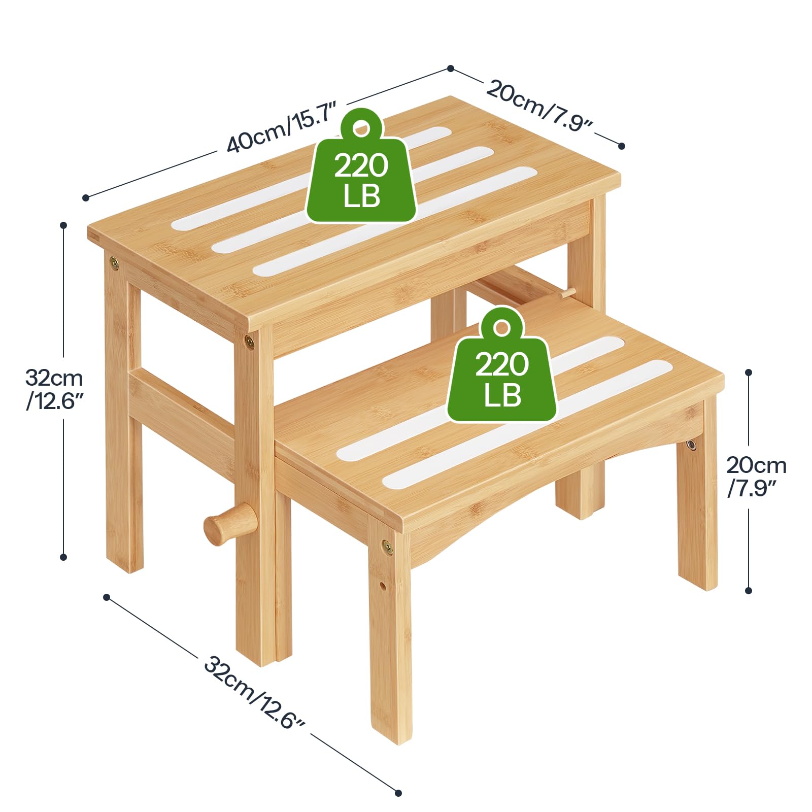 HOOBRO wooden step stool natural bamboo finish adds warmth to daily routines.