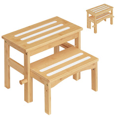 HOOBRO wooden step stool for toddlers with retractable design enables compact bathroom storage.
