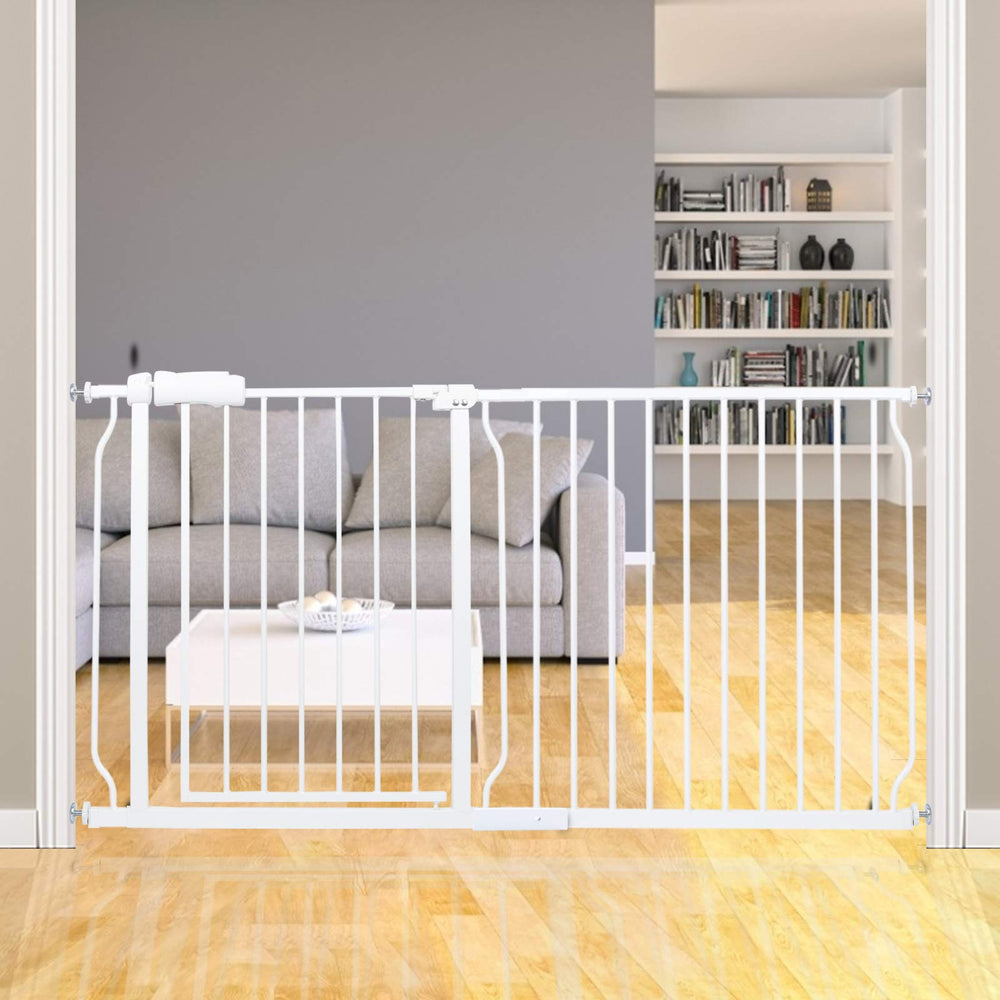 HOOOEN extra wide baby gate installed at stairs for safe passage