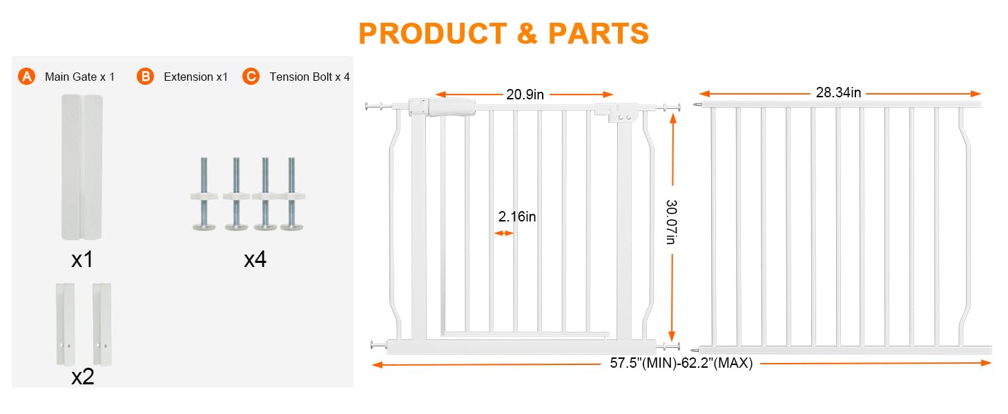 HOOOEN width extension 57-62 inches for flexible openings
