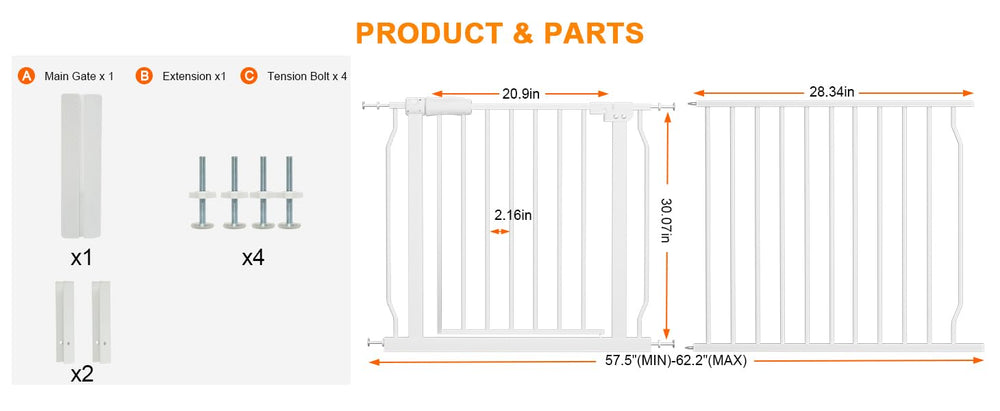 HOOOEN width extension 57-62 inches for flexible openings