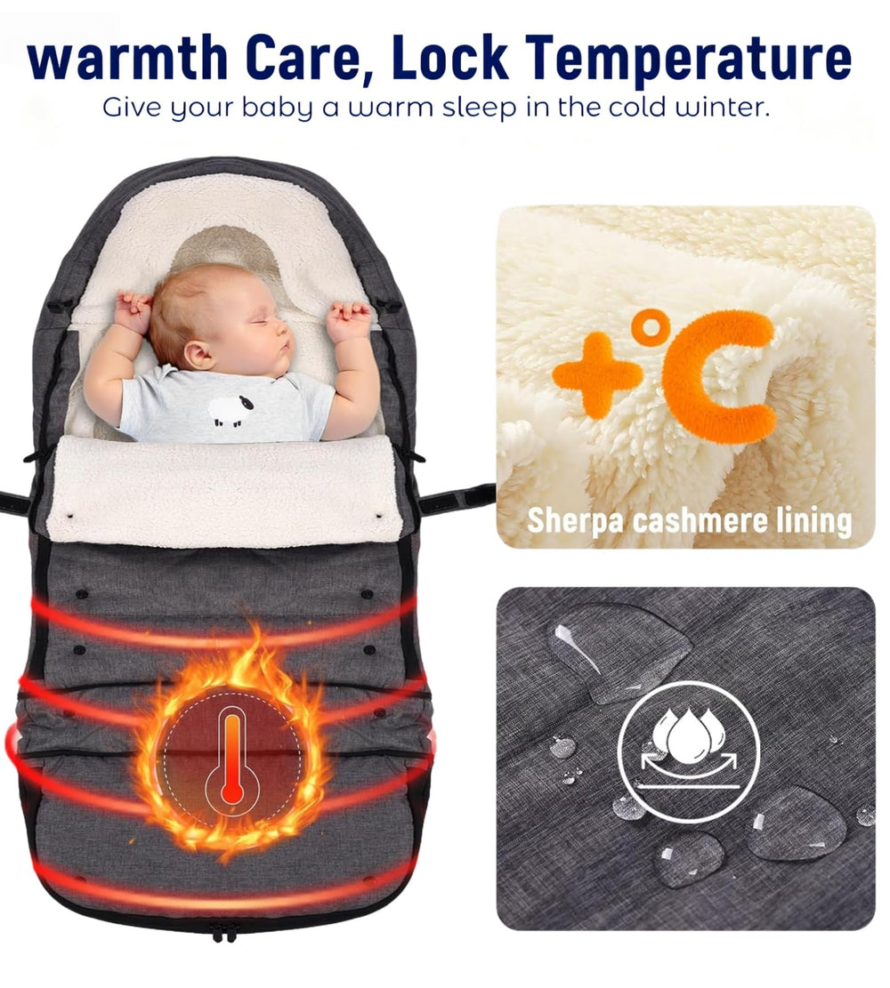 HOOGEE stroller bunting soft interior provides cozy support for tiny travelers