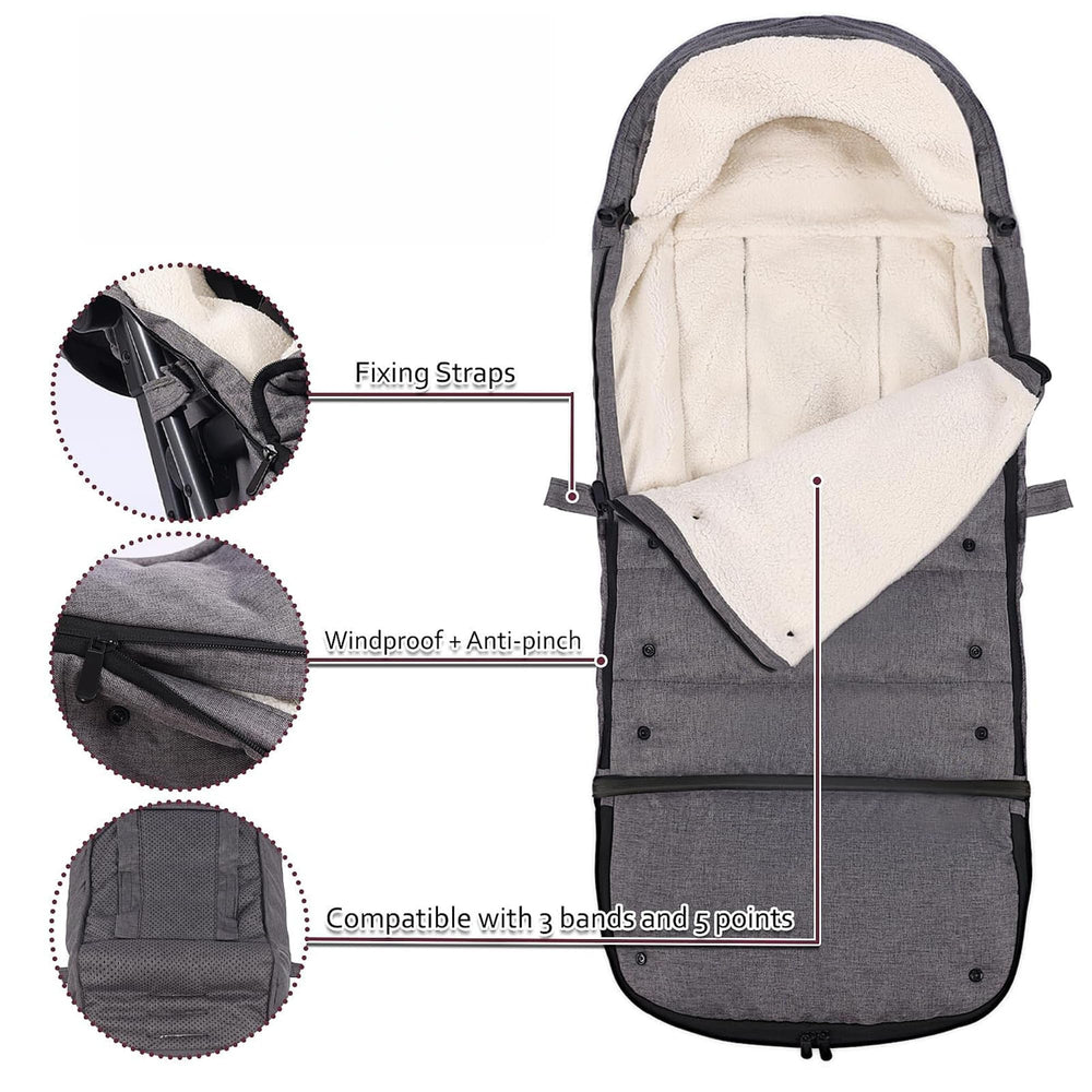 HOOGEE stroller footmuff gray sleek design complements any ride