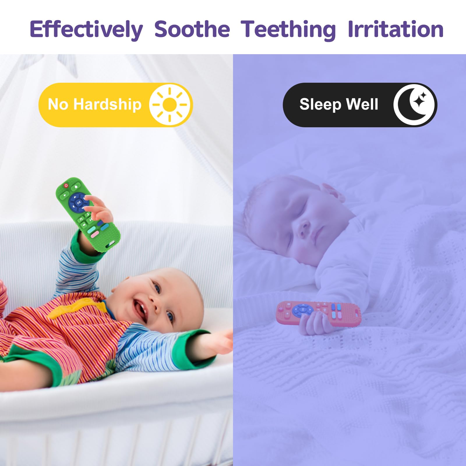 Hooku teether made from food-grade silicone is safe for chewing.