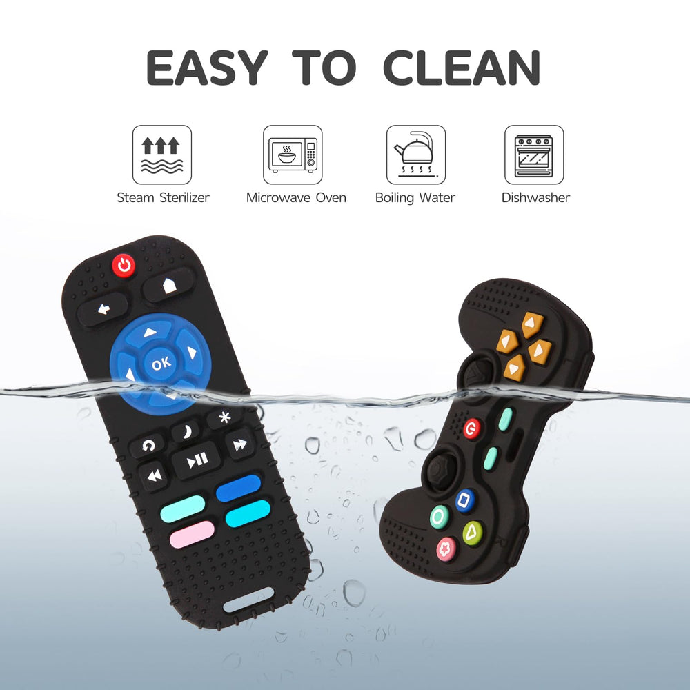 Hooku dishwasher-safe teether for quick cleaning and reuse.