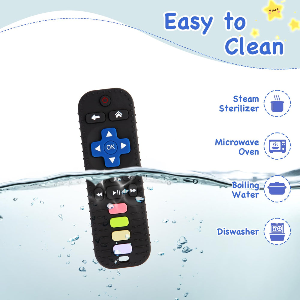 Hooku infant teething remote-toy held by small hands during play