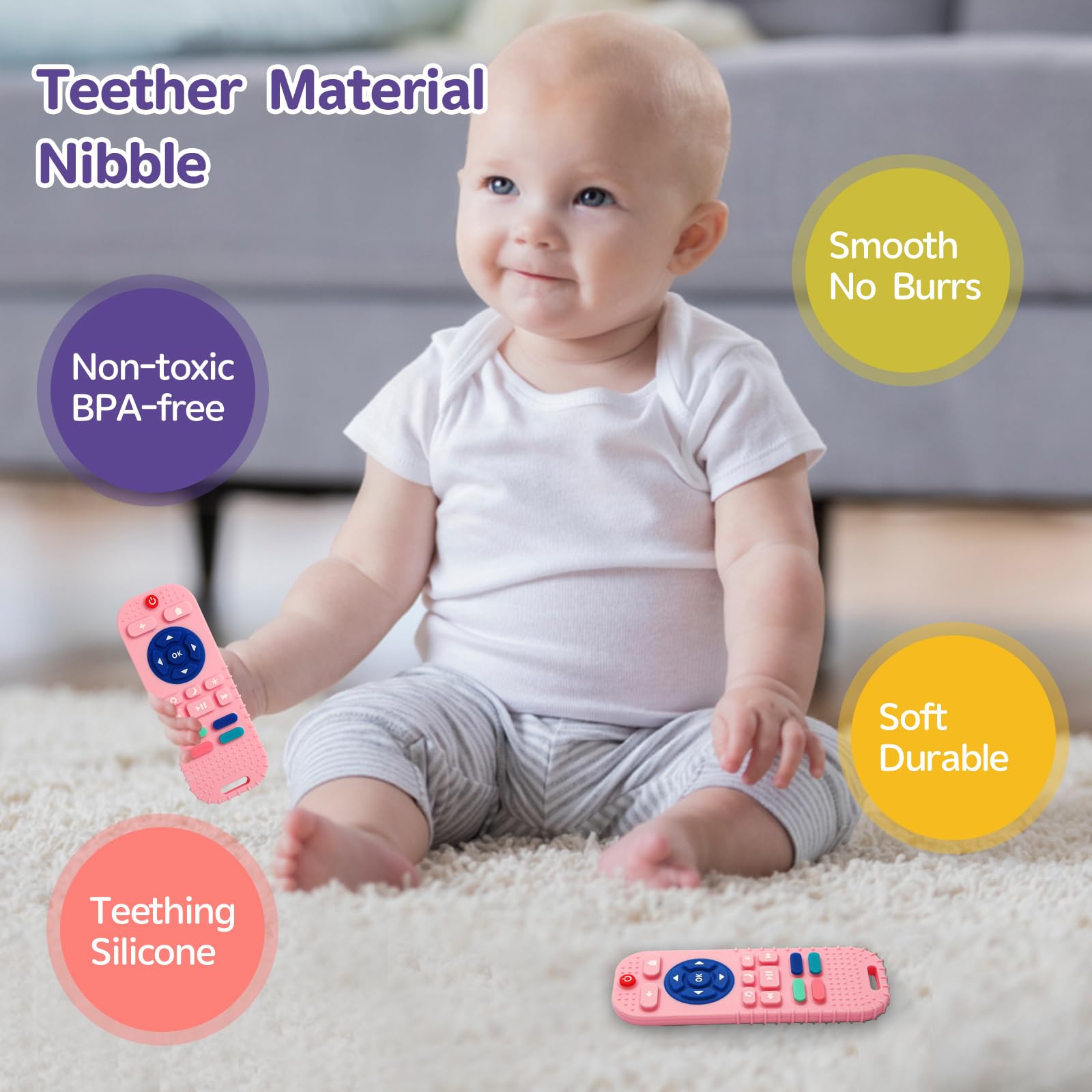 Hooku teether with bright colors to stimulate visual recognition