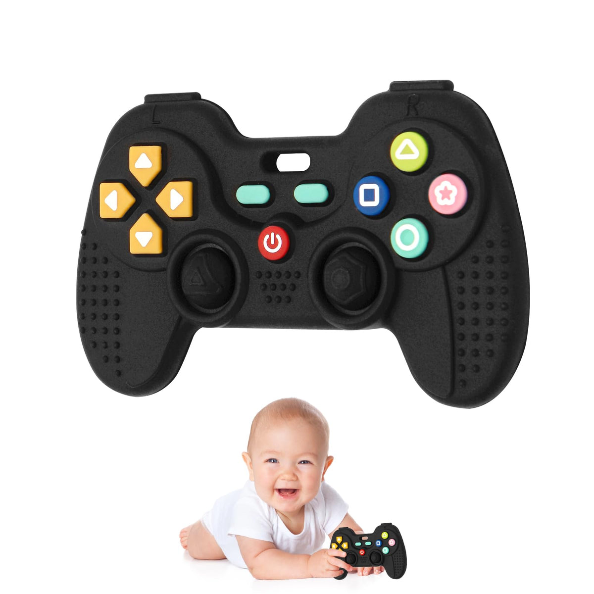 Hooku silicone teether remote control helps curious babies explore while soothing gums.