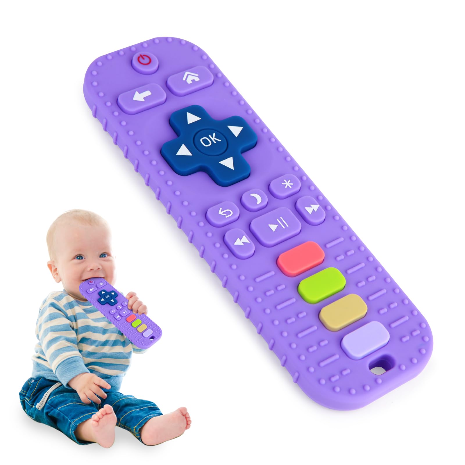 Hooku silicone teether remote design engages curiosity and soothes gums
