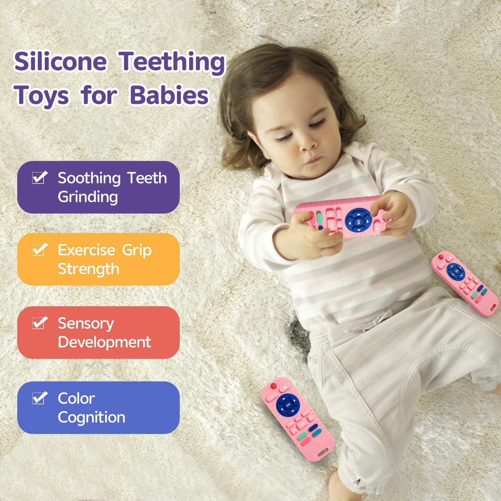 Hooku soft silicone teether provides gentle chewing for sensitive gums