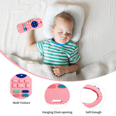 Hooku teether shows textured bumps for gum massage and exploration