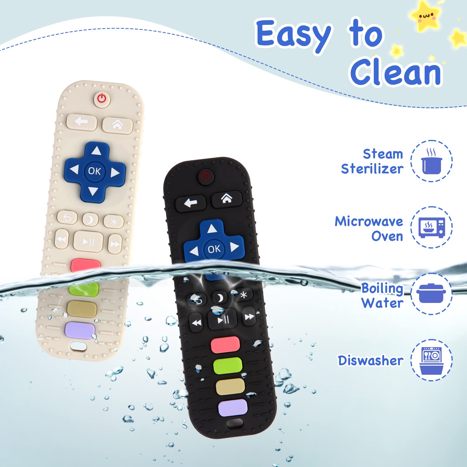 Hooku teether can be frozen for cooling relief during teething.
