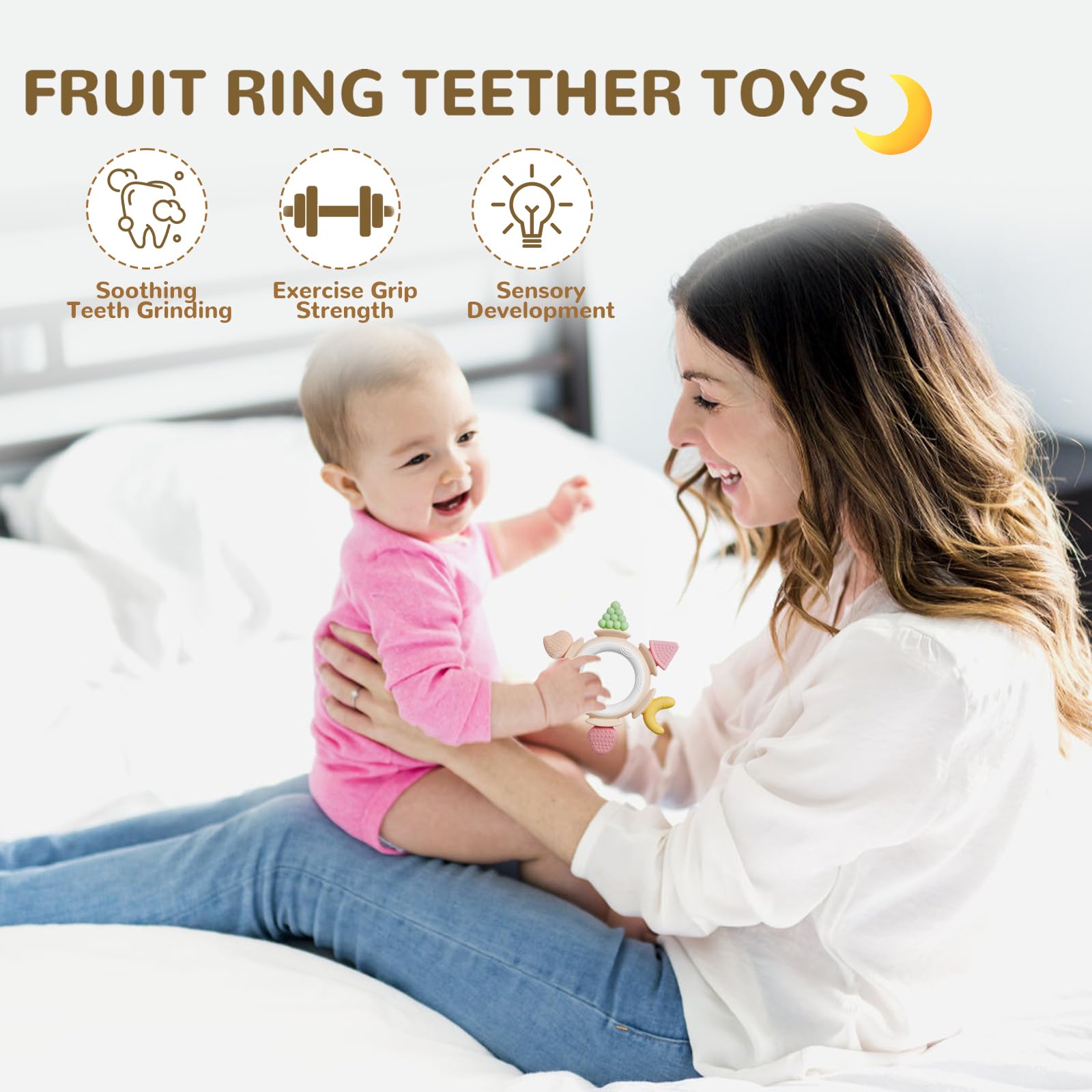 Hooku teething rings easy-grip design helps little hands hold securely.