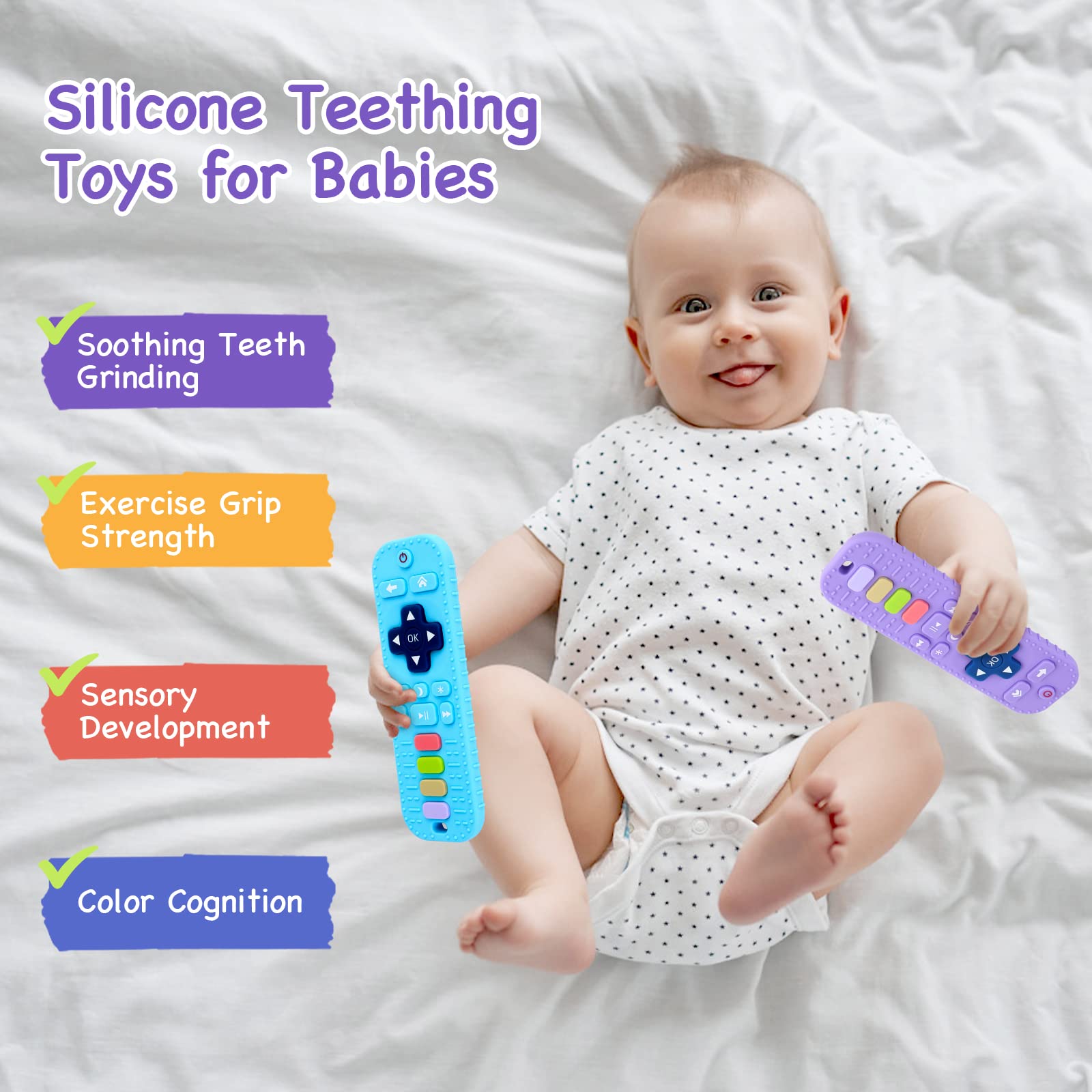 Hooku teether with textured bumps offering tactile stimulation for teething