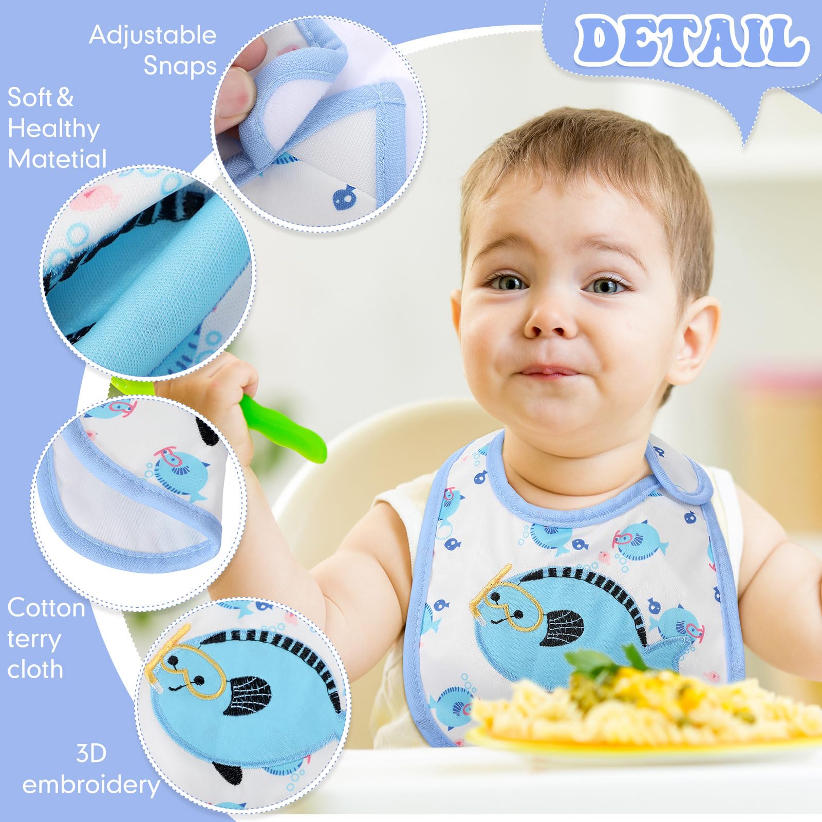 HooLing bib features 3-layer waterproof design to help keep clothes dry.