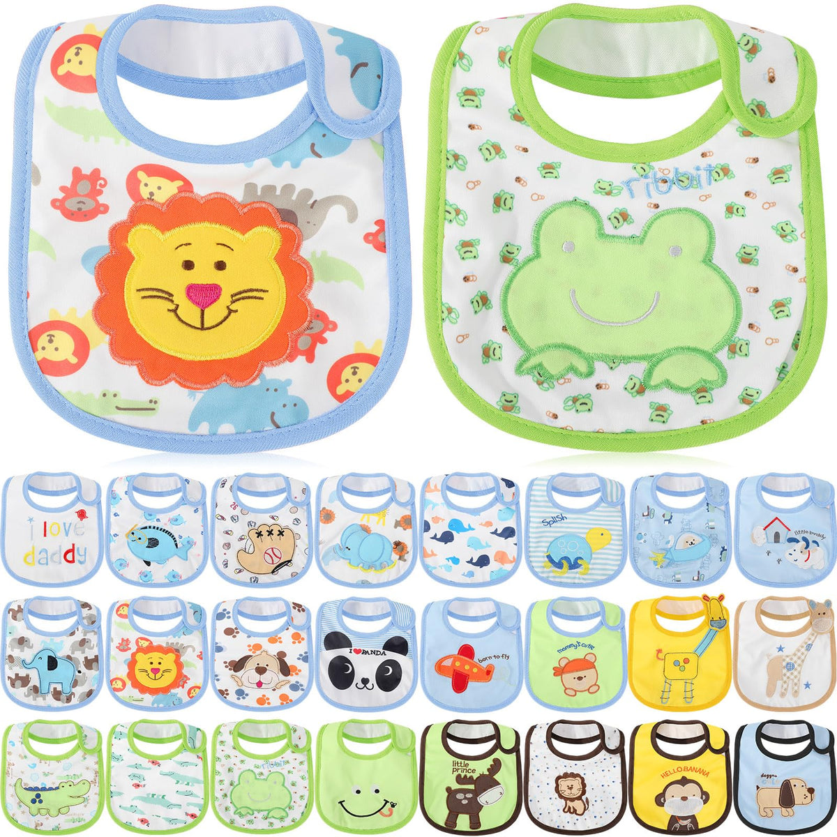 HooLing boys bibs 24-pack provide full coverage during meals.
