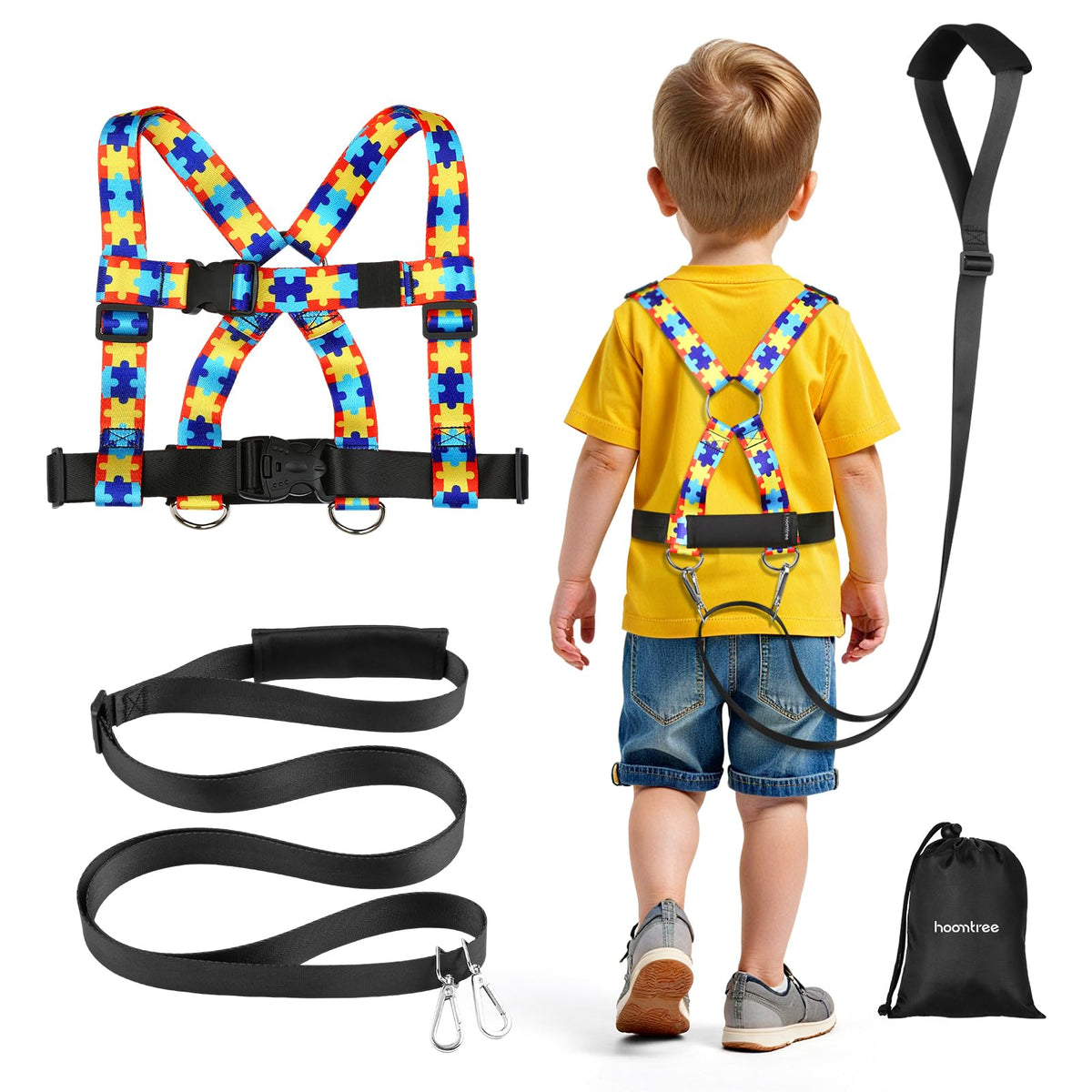 HOOMTREE safety harness front view showing chest strap for secure walking during outings.
