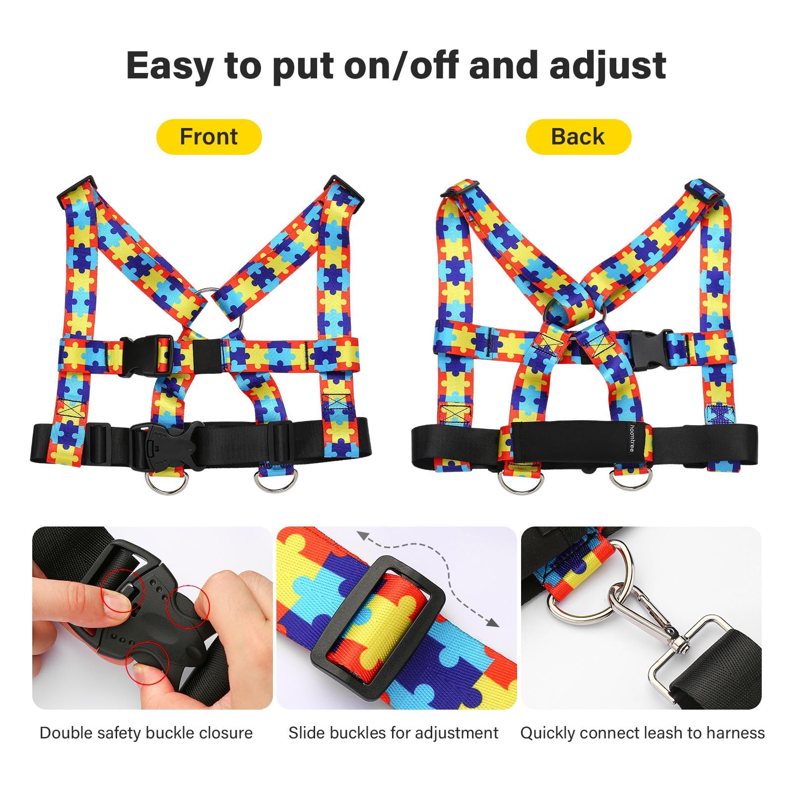HOOMTREE Safety Harness Leash adjustment-strap focuses on comfort during long walks.