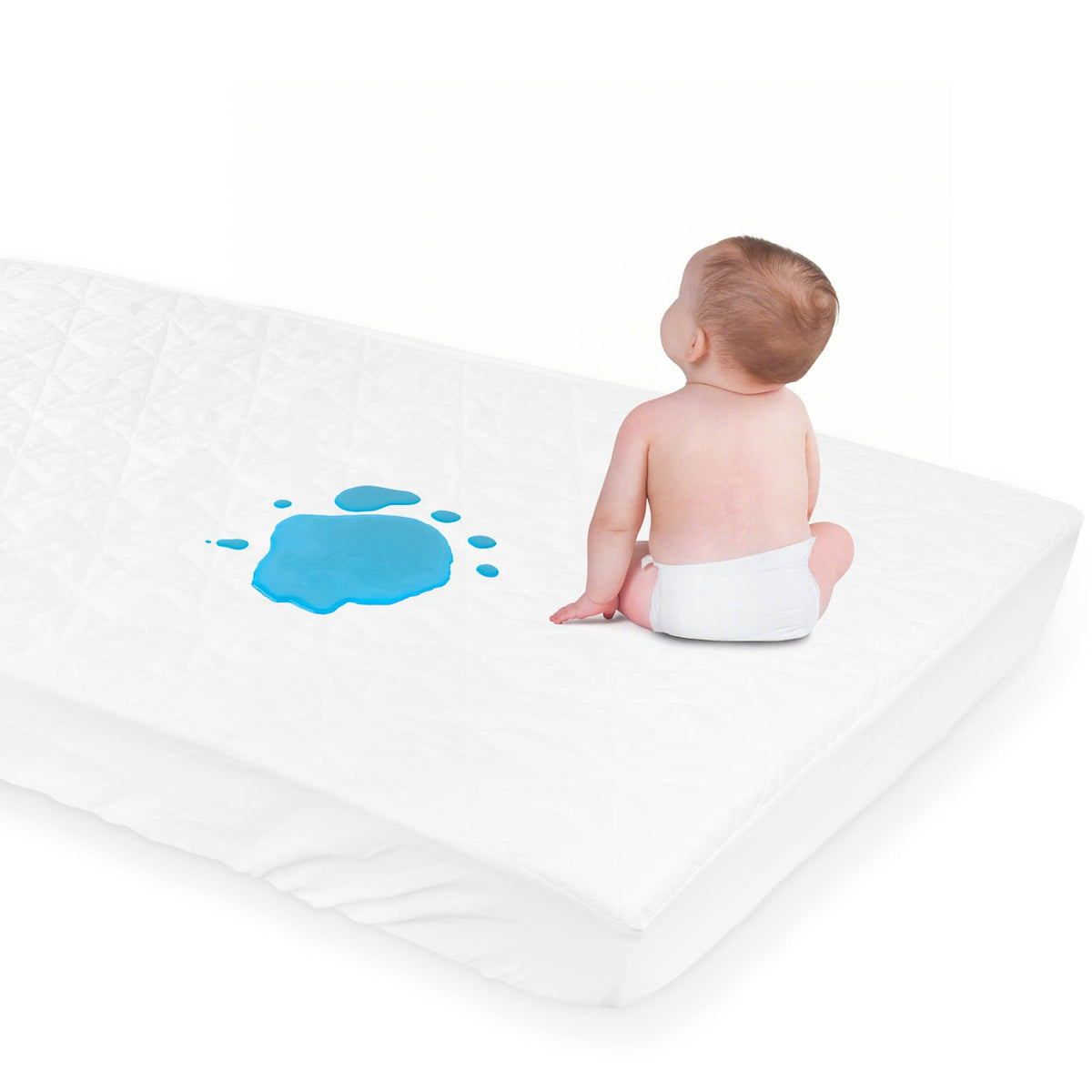 Hoonmeyeje baby mattress protector waterproof cover, top view shows liquid barrier for spills.