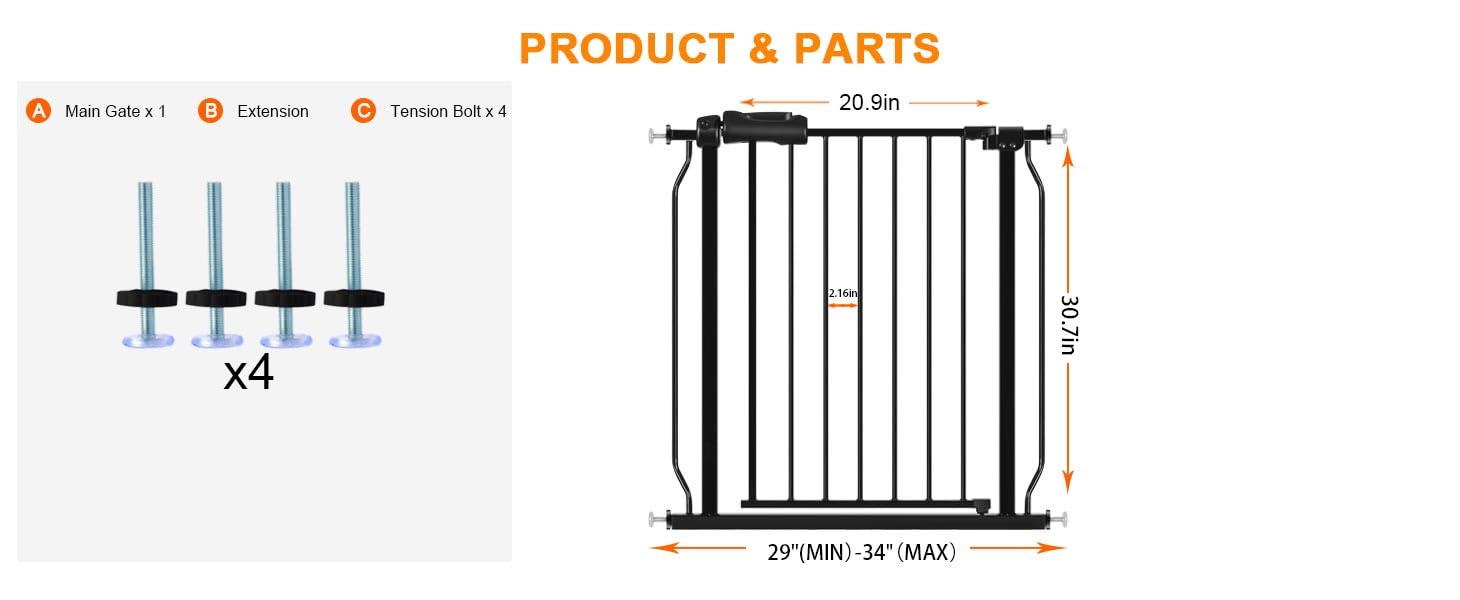 HOOOEN adjustable-width 29-34 inch gate highlights flexible stair doorway fit