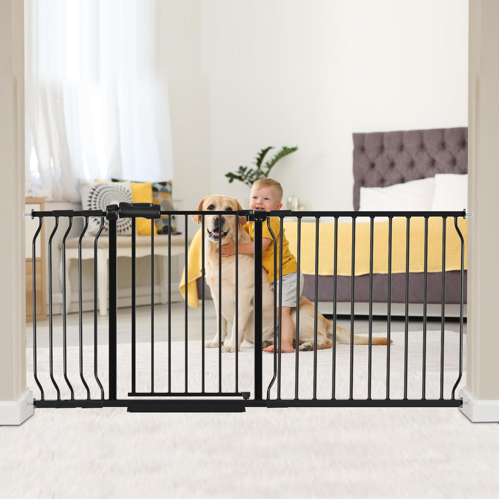 HOOOEN baby gate, 30-inch tall, wide reach for doorway safety and pet separation.