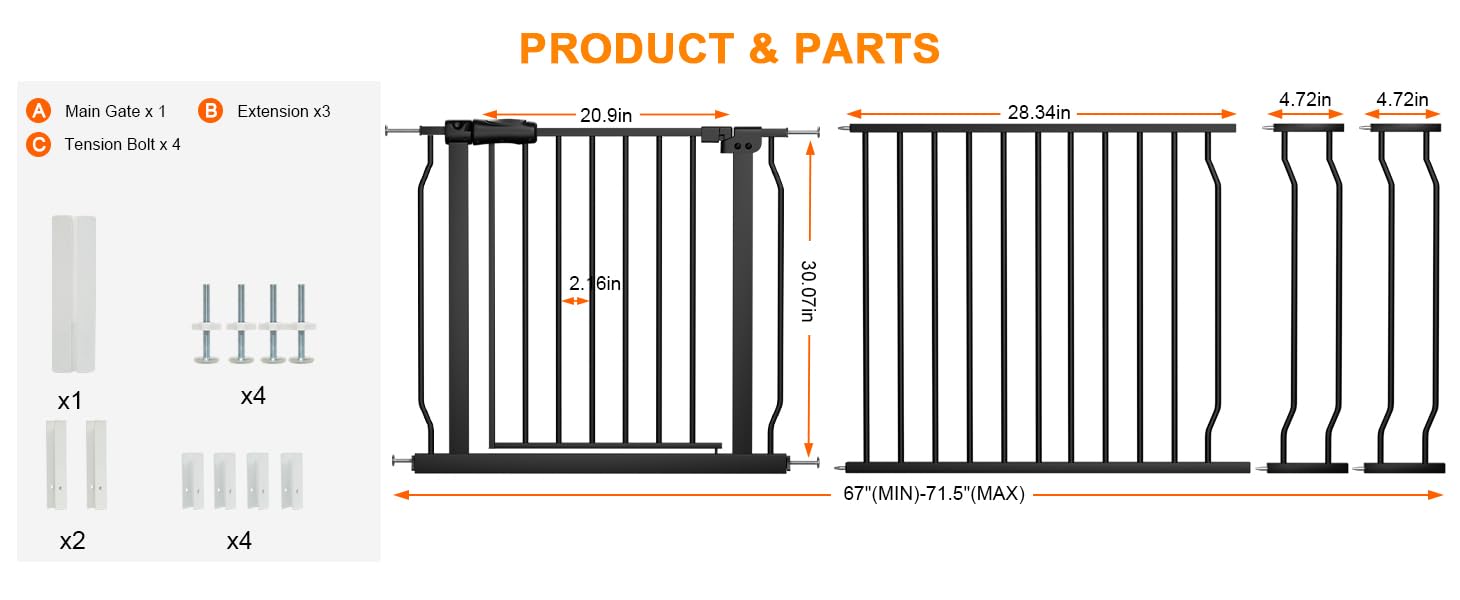 HOOOEN baby gate being installed tool-free with pressure bolts.