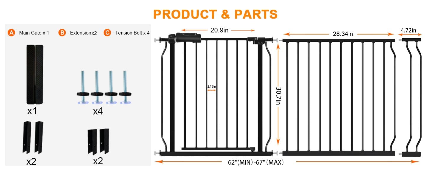 HOOOEN baby gate wide-setup shows adjustable width for various spaces.