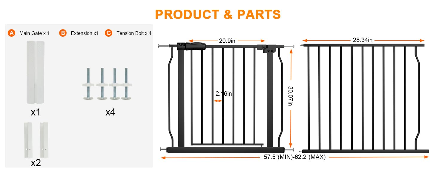 HOOOEN extra-wide baby gate swing door enabling easy pass-through while holding a child