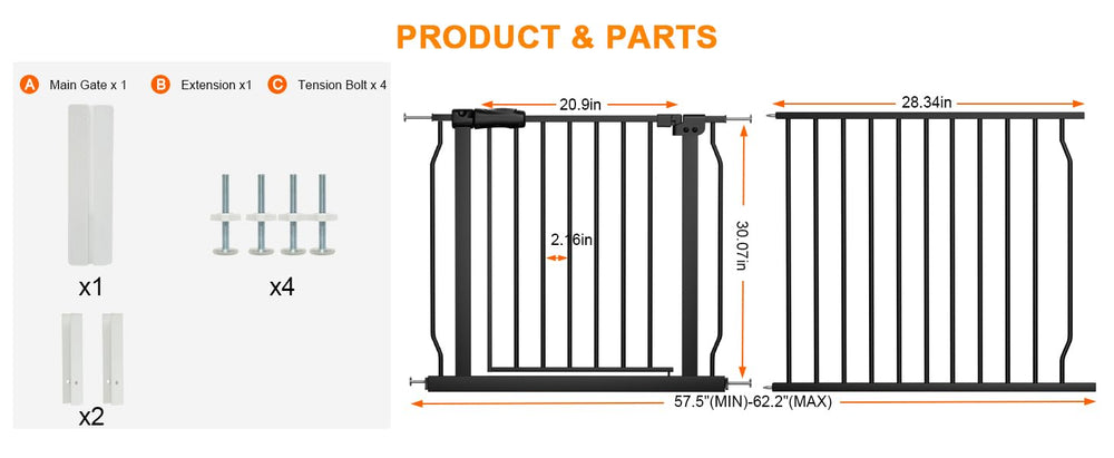 HOOOEN extra-wide baby gate swing door enabling easy pass-through while holding a child