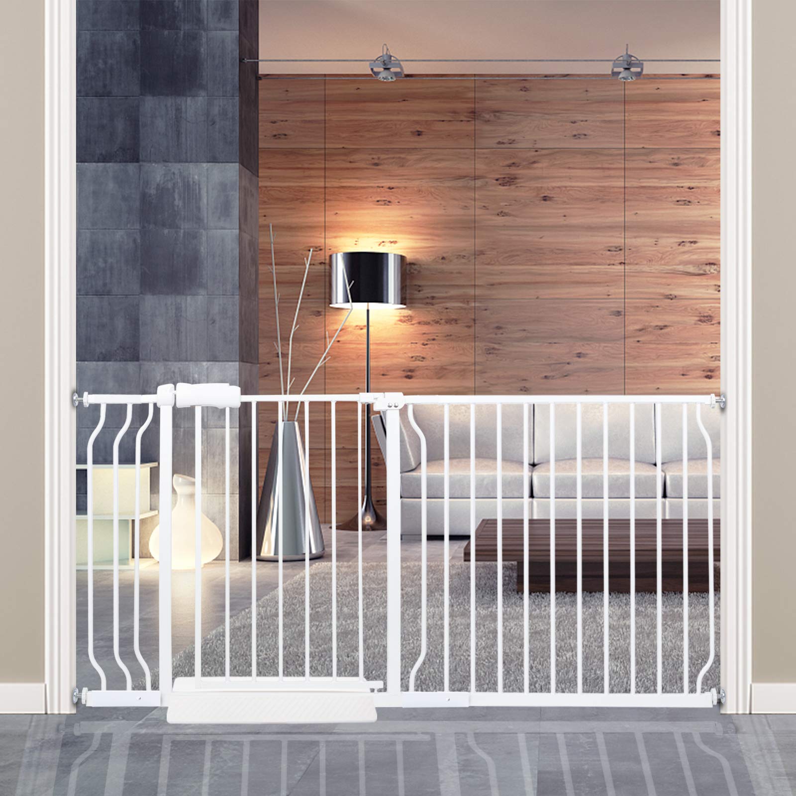 HOOOEN extra-wide gate installed in doorway for easy hands-full passage