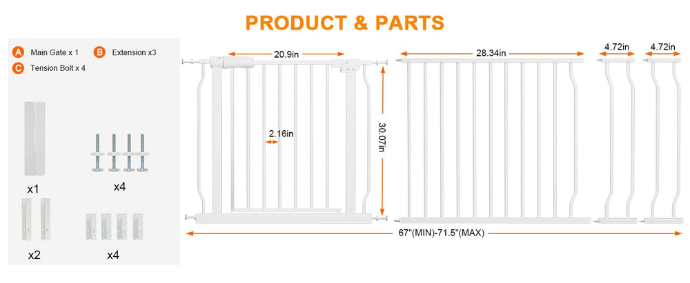 HOOOEN extra wide gate extension attached for precise doorway fit.