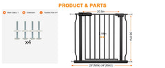 HOOOEN narrow baby gate shows 19.6 inch swing door for easy passage.