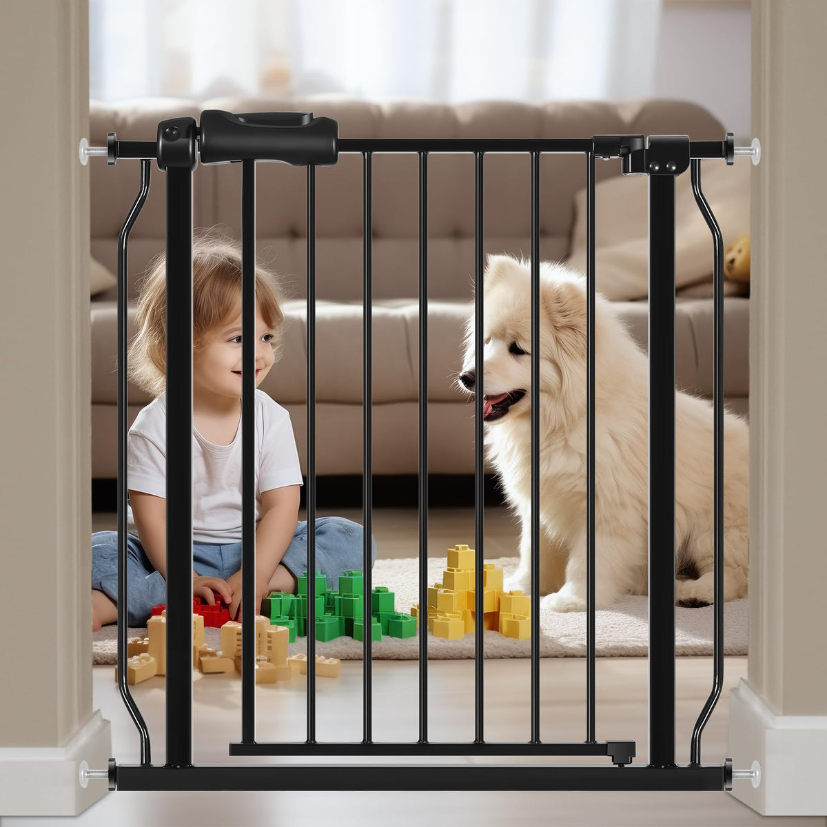 HOOOEN narrow baby gate on stairs with door keeps children and pets safe